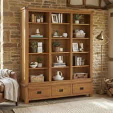 Bookcase with 3 Drawers Rustic Oak Extra Large Grand Library Display Storage
