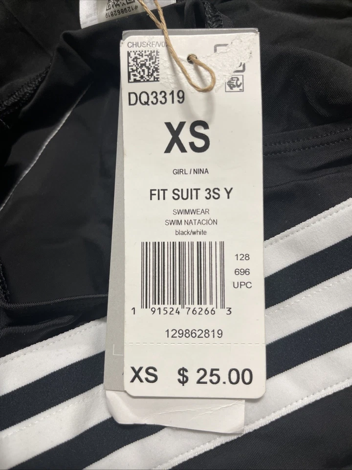Nuevo con etiquetas Adidas Clásico 3 Rayas Traje de Baño de Una Pieza, Color Negro/Blanco Talla XS Foto 2 de 2