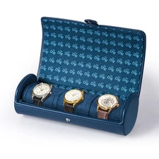 DUKWIN Vegan Leather Triple 3 Watch Roll for Men Women Travel Case Storage Blue