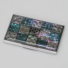 Mother of Pearl Lady Business Credit Name ID Card Metal Money Wallet Holder Case