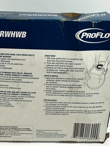 Proflo Standard Wax Ring with Horn Solid Brass Bolts Double Nuts and Washers - Picture 3 of 4