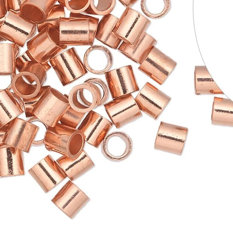 Crimp 10 Copper Seamless 3x3mm Tube Crimp Beads with 2.1mm Inside