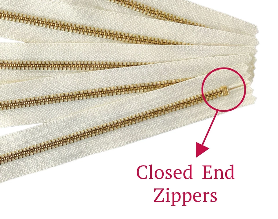 Closed end Zippers, YKK Vanilla Donut pull Zippers, Golden Brass Zips - 5 pcs - Image 4 of 4