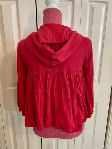 FREE PEOPLE Romantic Boho Hooded Button Up Light Jacket, Red/Pink, Size Small S - Picture 4 of 9