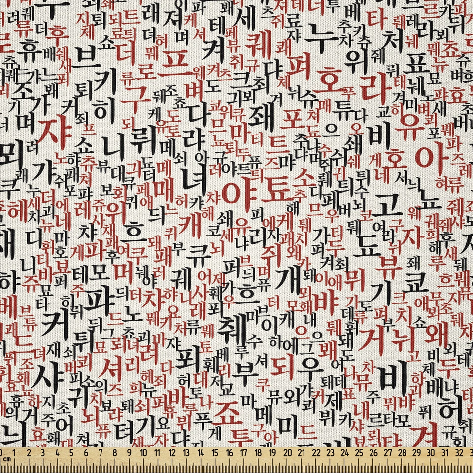 ABAKUHAUS Hangul Koreanisch Drucken Microfaser Stoff als Meterware Kultur Letters