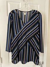 Dana Buchman Womens Blouse Pretty blue Black Flowing Stretch ￼blouse Size L