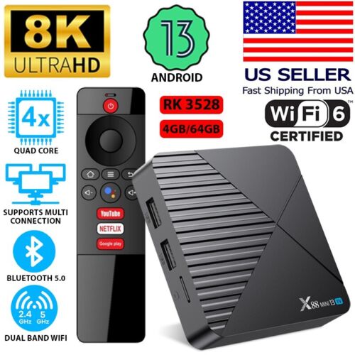 NEW Smart TV Box Android 13.0 WIFI 6 RK3528 Quad Core 8K UHD Media Stream Player - Picture 1 of 15