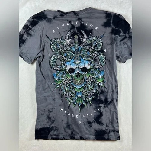 Camicia manica corta Affliction Black Label Paint Spatter gioiello strass - Foto 11 di 12