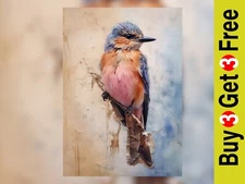 Perched Songbird Delicate Bird Watercolor Art Print 5"x7" on Matte Paper