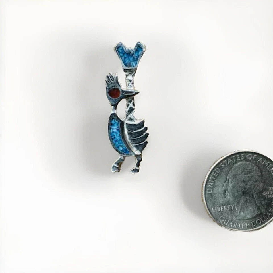 Broche broche corbata vintage Roadrunner Chaparral turquesa suroeste Foto 2 de 3