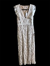 NWT - Lulus Moment in Time White Lace Ruffle Maxi Wedding Cocktail Dress Sz M