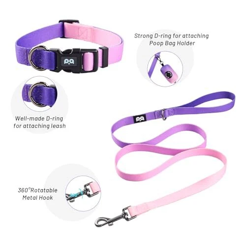 Dog Harness Collar Leash with Poop Bag XS (Chest 12.1”-18.9”) Gradient Purple