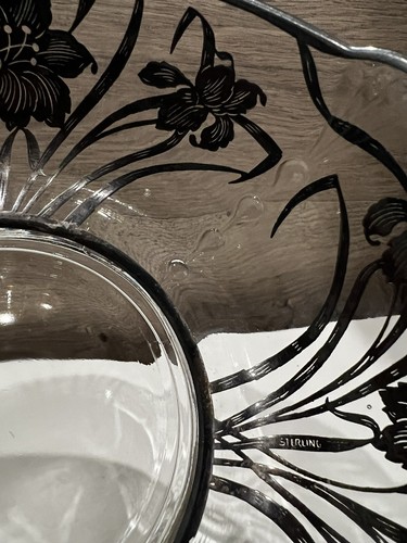 Vintage Oval Shaped Sterling Silver Overlay Floral Design Serving Bowl 11.5 Long - Picture 7 of 17