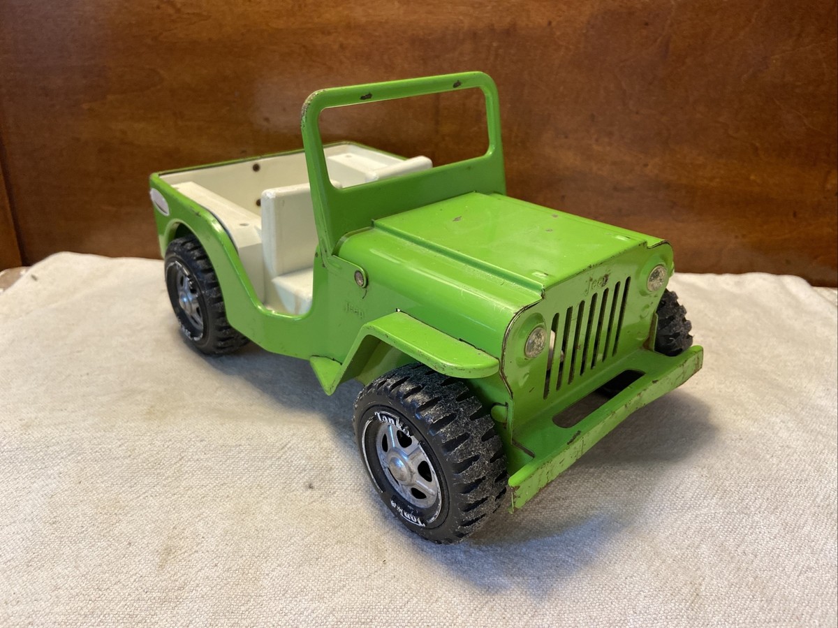 Vintage Early 1970's Tonka Pressed Steel Lime Green Jeep Runabout