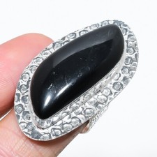 Black Onyx Gemstone Handmade 925 Sterling Silver Jewelry Ring Sz 8.5 US 