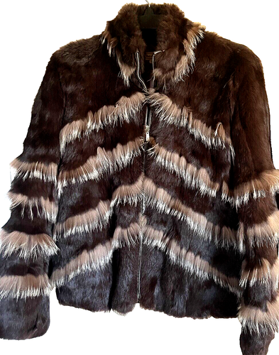 Che-Bella Rabbit Fur w/Fox Fux Fringe Details Metal Zip Jacket sz 3XL(CH) L (US) - Picture 11 of 16
