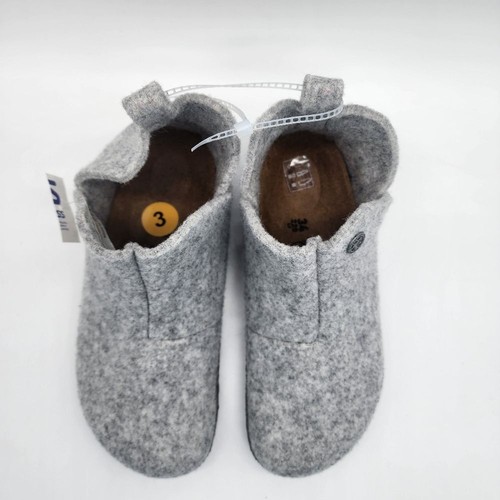 BIRKENSTOCK Andermatt Shearling Light Grey Wool Felt Shoes Slippers Youth Size 3 - Picture 3 of 11