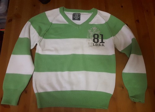 H&M L.O.G.G. Boy's White/Green Striped Logo Sweater Size US 8-10 Y - EUC! - Picture 1 of 3