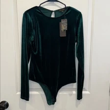 Shinestar Emerald Green Velvet Bodysuit Long-sleeve  Size Large NWT
