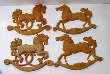 Vintage 1980s Mixed Lot of 4 Paintable Plastic Rocking Horse Wall Plaques Crafts