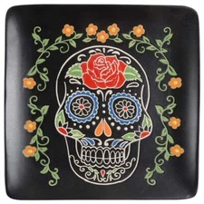 Calvin Sugar Skull Day of the Dead In Homestylez Dinner Plates 10 3/4" Stoneware