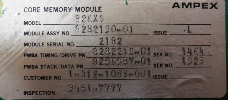 AMPEX CORE MEMORY MODULE 32KX9, 3282190-01 - Image 2 of 4