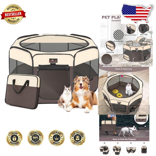 Large Foldable Dog Playpen with Carrying Bag - Portable Pet Tent for Travel