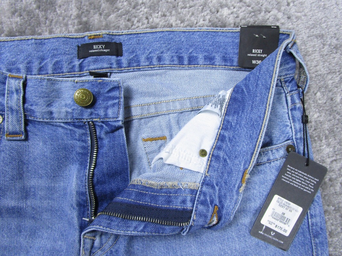True Religion Jeans Mens 36 Ricky Relaxed Straight Denim Light