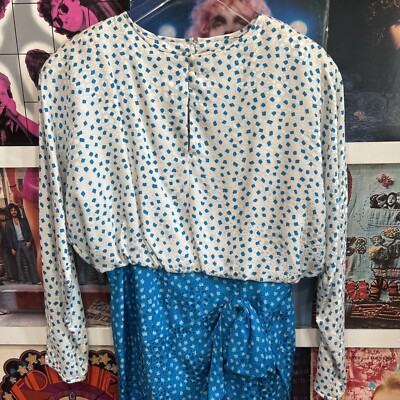 silk studio dress VTG Silk Studio 80s Dress Womens Confetti Sz10 100% Silk Long Sleeve Aqua Bow