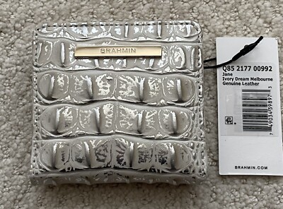 New Brahmin Melbourne JANE Small Bifold Wallet IVORY DREAM Silver