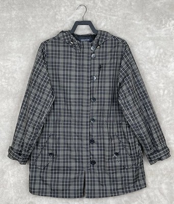 Jones New York Women s Zip Up & Button Black And White Jacket W/ Hood Size Large