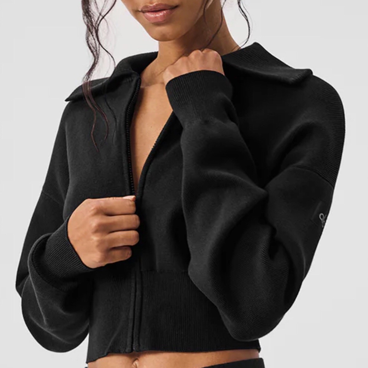 Alo Yoga Scholar Knit Cropped Full Zip Jacket Black S | eBay