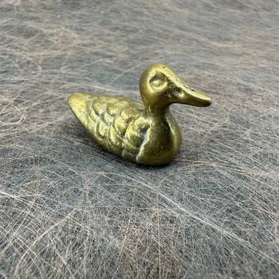 Vintage Miniature Brass Duck Figurine Small Paperweight Patina