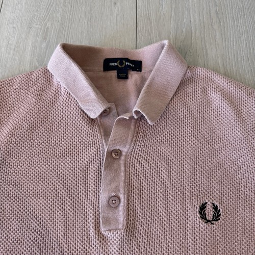 Fred Perry Textured Front Knitted Polo Shirt Men’s Size M Medium 100% Cotton