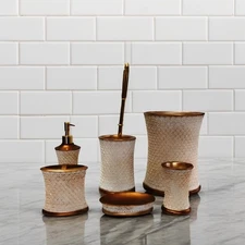 10"H Ivory Golden Color Modern Textured Bathroom Accessories Set