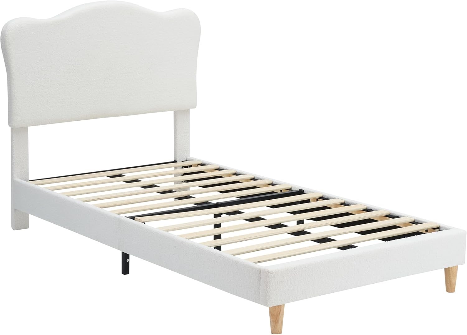 Twin-XL Size  Upholstered Bed Frame Beige Platform Bed with Headboard for Kids
