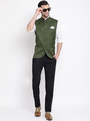 Ethnic wear green cotton nehru jacket Perfect Gift For Men Modi vest festival