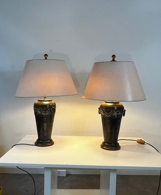 Paar japanische Tischlampen Vasen Cloisonne Messing Japan um 1900 Massiv Sammler