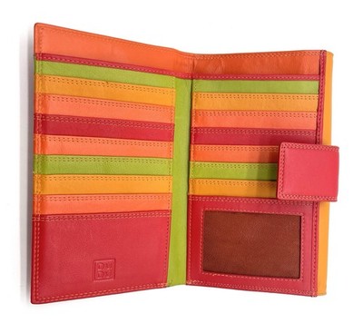 DuDu Genuine Leather Vera Pelle Color Block Lg Wallet Clutch Multi Compartments