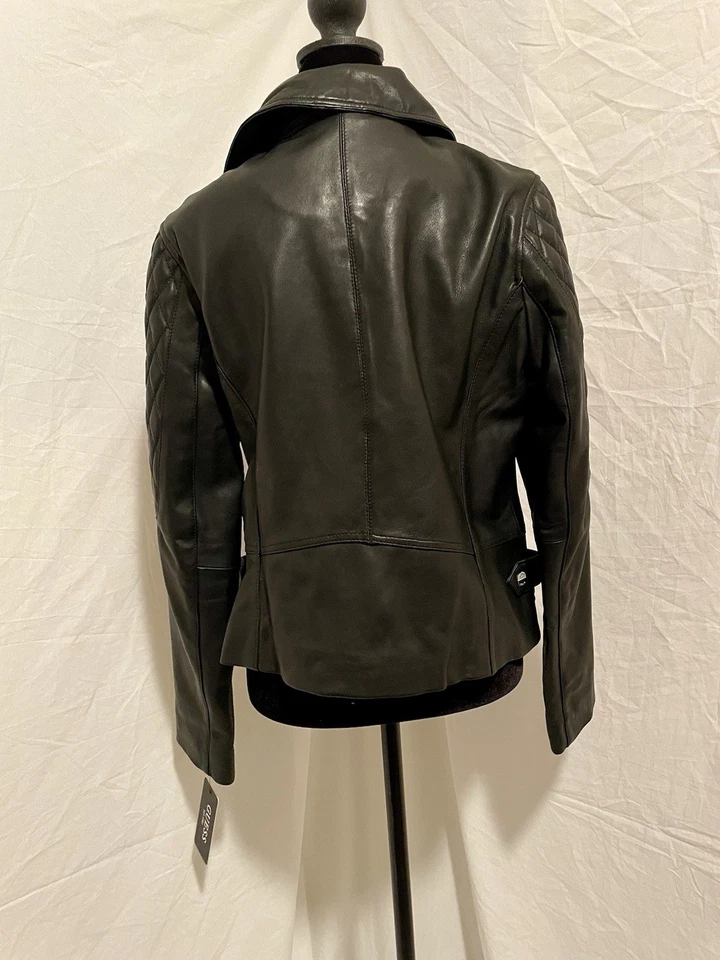 Guess Womens Black Leather Long Sleeve Full-Zip Motorcycle Jacket Size L - Image 2 of 4