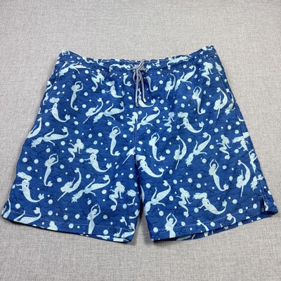 Peter Millar Swim Shorts Mens 36 Blue Mermaid Polka Dot Lined Drawstring