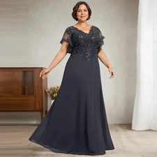 Elegant Plus Size Mother of the Bride Dress A-Line V-Neck Sequin Chiffon Long