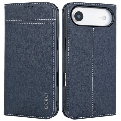 iPhone 17 Air Hülle GEBEi Echt Leder Flip Case Lederhülle Handyhülle Etui Blau