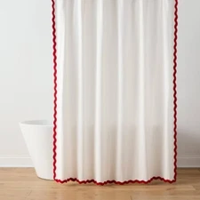 72"x72" Scalloped Christmas Shower Curtain Cream/Red - Threshold