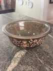 Pyrex Amber Harvest 7" Glass Mixing Bowl 322 with Pink Birds Hearts Flowers VTG