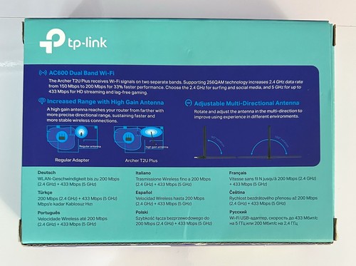 TP-Link AC600 Archer T2U Plus High Gain Boost Wireless Dual-Band USB Adapter - Picture 2 of 9