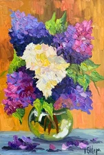 Lilac Original Oil Painting  Flowers Spring Impressionist Still Life Art Signed