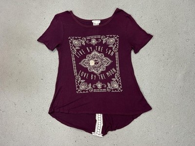 Moonchild Shirt Girls Medium Purple Sun Moon Lace Back Boho Y2K Festival