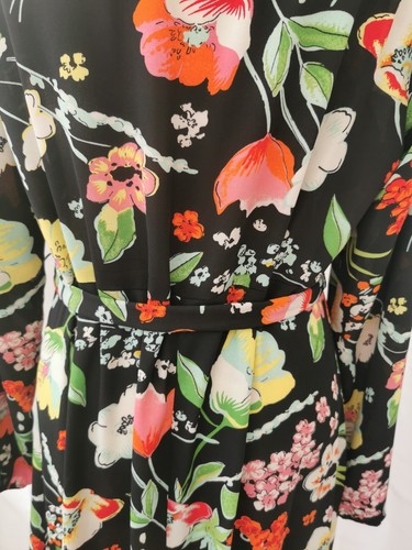 Jessica Ladies Dress Size 14 Black Red Gold Floral Long Sleeves Round Neck Bnwt - Picture 6 of 24