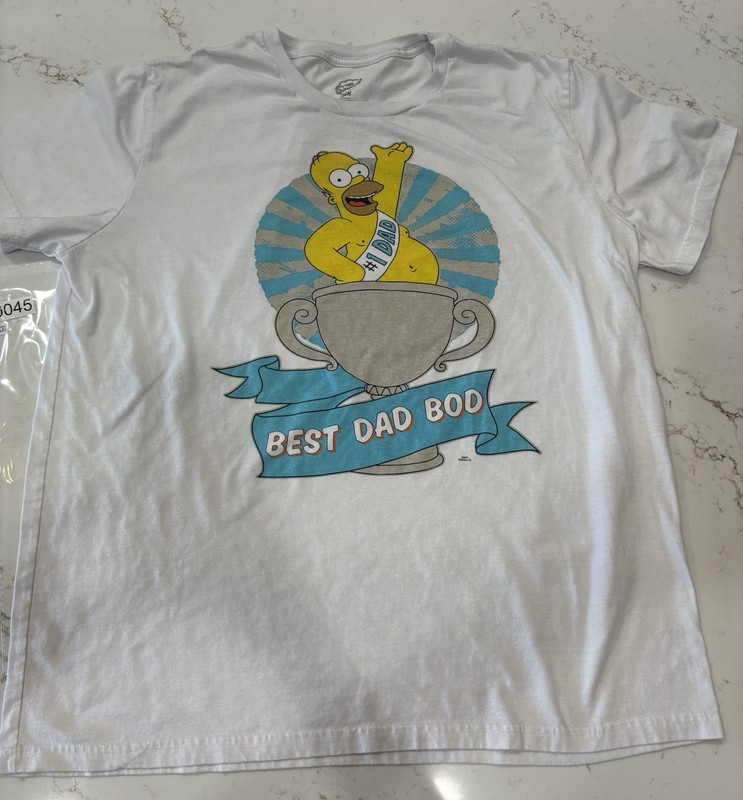 The Simpsons Shirt Men XXL White Homer Best Dad Bod Graphic Short Sleeve Tee